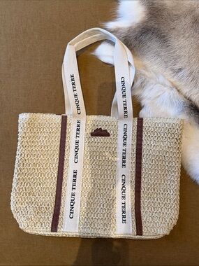 Natural Straw Tote Bag with Branded Straps